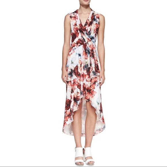 HAUTE HIPPIE FLORAL PRINT HIGH-LOW CHIFFON DRESS - Picture 7 of 7